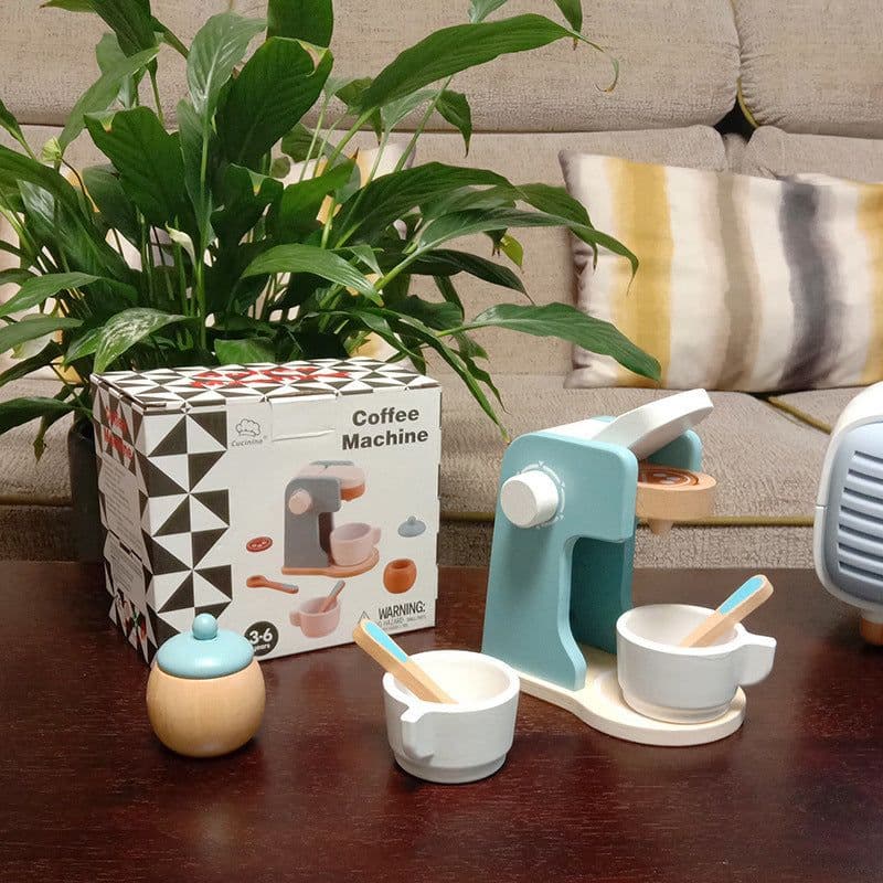 image-Wooden Kitchen Pretend Play Set with Oven Mixer Coffee Maker Toy