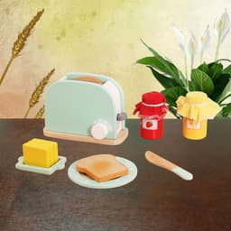 image-Wooden Kitchen Pretend Play Set with Oven Mixer Coffee Maker Toy