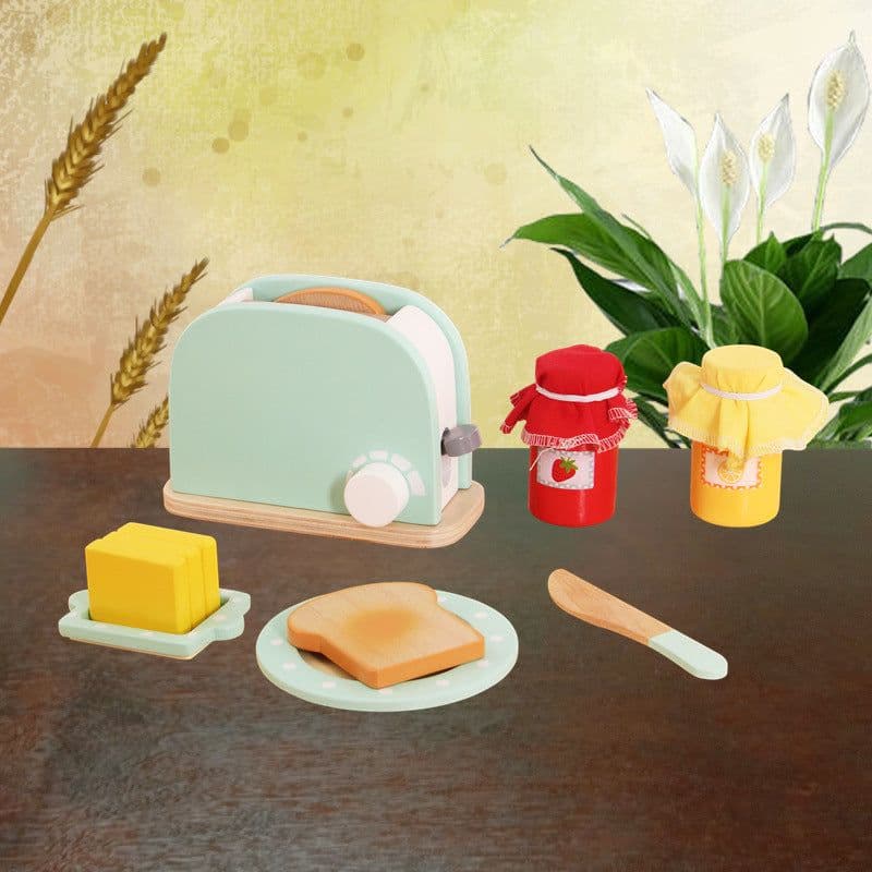 image-Wooden Kitchen Pretend Play Set with Oven Mixer Coffee Maker Toy
