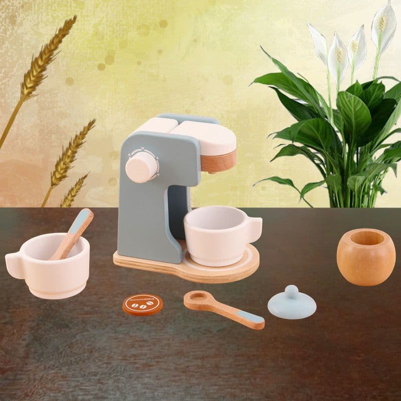 image-Wooden Kitchen Pretend Play Set with Oven Mixer Coffee Maker Toy