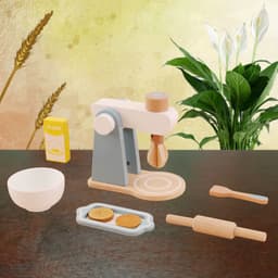 image-Wooden Kitchen Pretend Play Set with Oven Mixer Coffee Maker Toy