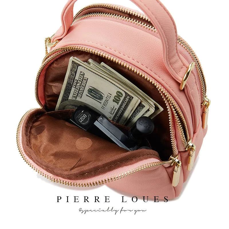 image-Pierre Louis Women's PU Leather Backpack Solid Color Medium Capacity