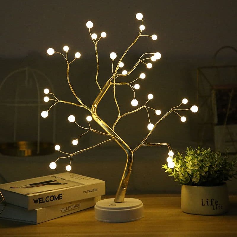 image-LED Tree Light Copper Wire 36 Lights Battery USB Touch Switch Warm White
