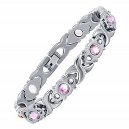 image-Women's Stainless Steel Magnetic Bracelet with Crystal Accents