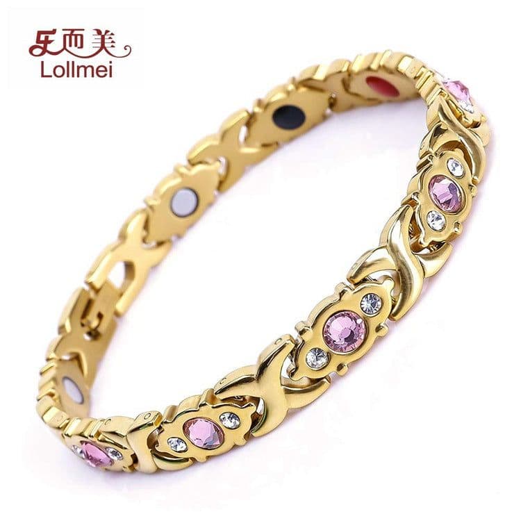 image-Women's Stainless Steel Magnetic Bracelet with Crystal Accents