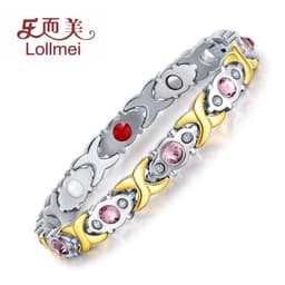 image-Women's Stainless Steel Magnetic Bracelet with Crystal Accents