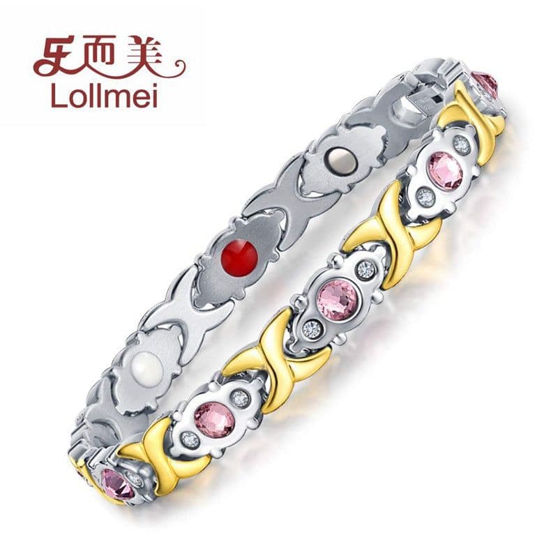 image-Women's Stainless Steel Magnetic Bracelet with Crystal Accents