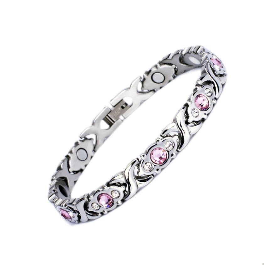 image-Women's Stainless Steel Magnetic Bracelet with Crystal Accents