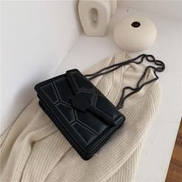 image-Shangxin Small Square Shoulder Bag Chain Strap Rivet Brown PU