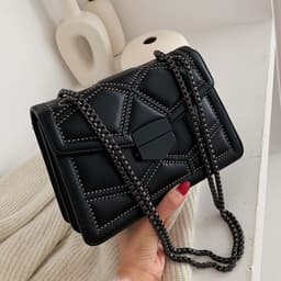 image-Shangxin Small Square Shoulder Bag Chain Strap Rivet Brown PU