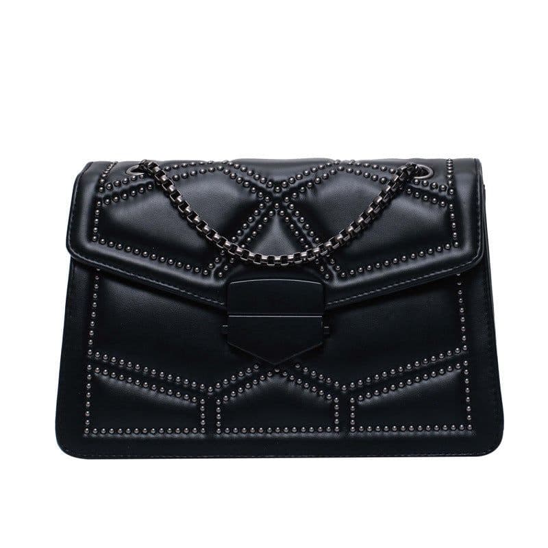 image-Shangxin Small Square Shoulder Bag Chain Strap Rivet Brown PU