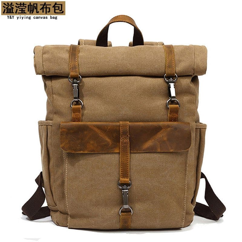 image-Canvas Backpack with Laptop Compartment 20-35L Travel School Bag