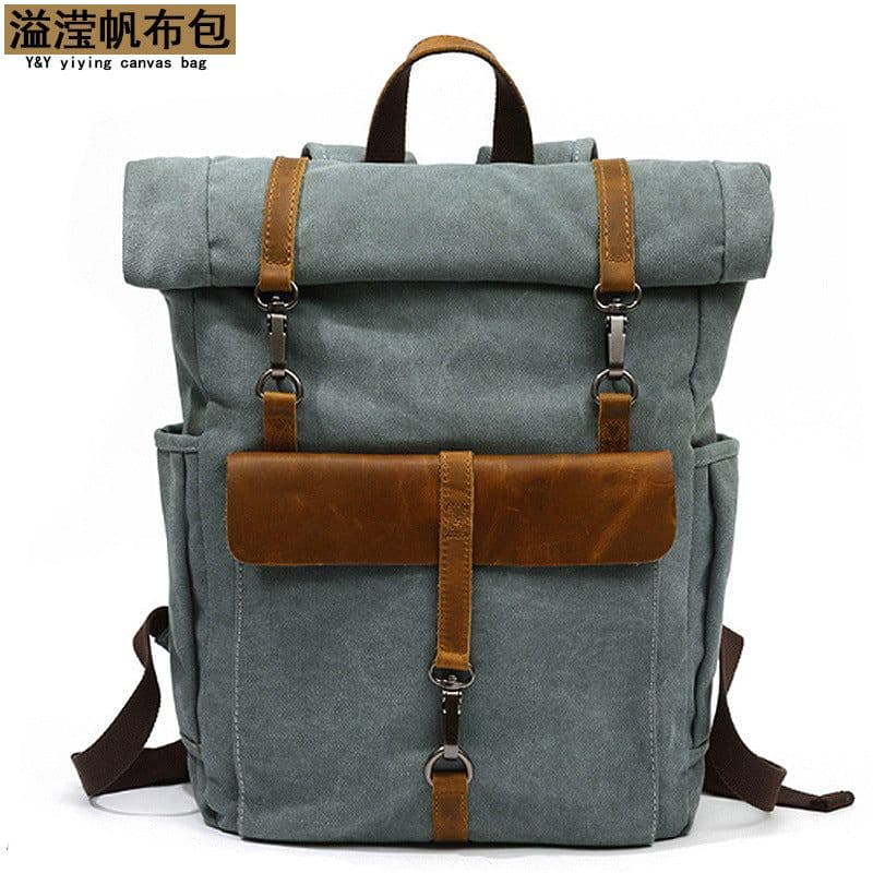 image-Canvas Backpack with Laptop Compartment 20-35L Travel School Bag