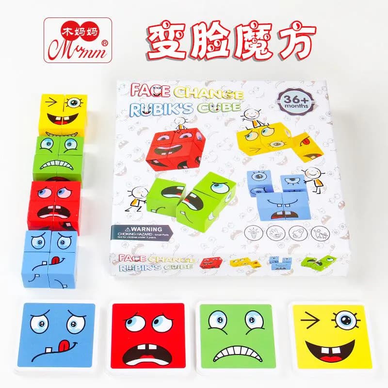 image-Wooden Face-Changing Cube Puzzle Logic Game for Kids 4-6 Years