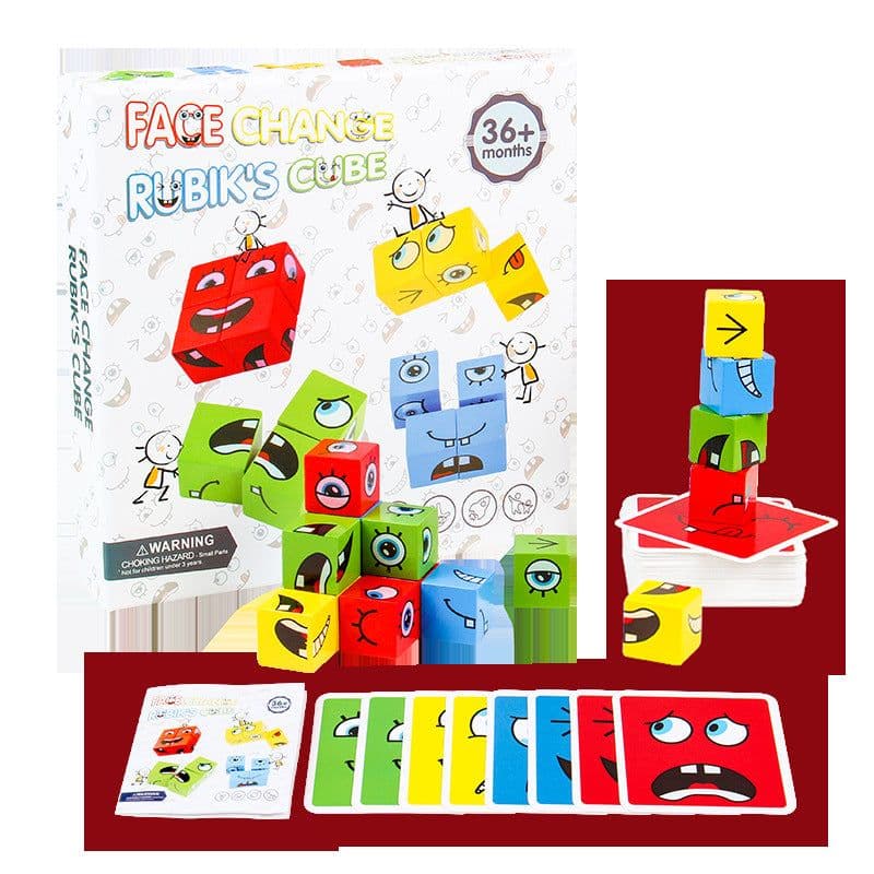 image-Wooden Face-Changing Cube Puzzle Logic Game for Kids 4-6 Years