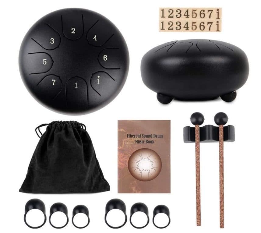 image-6-inch Steel Tongue Drum 8-Tone Ethereal Drum with Accessories