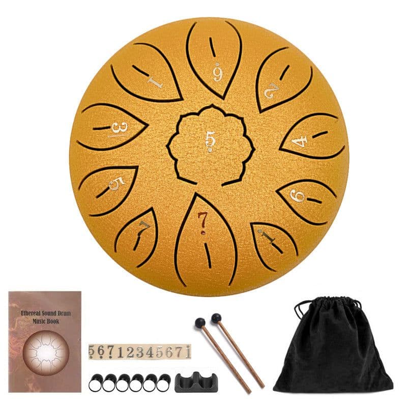 image-6-inch Steel Tongue Drum 8-Tone Ethereal Drum with Accessories