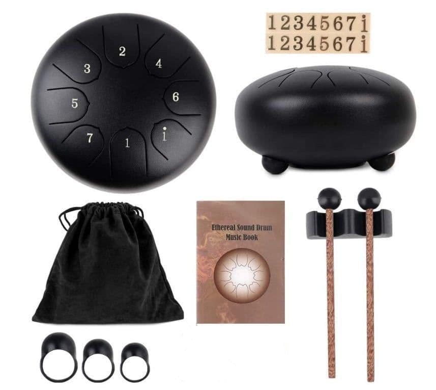image-6-inch Steel Tongue Drum 8-Tone Ethereal Drum with Accessories