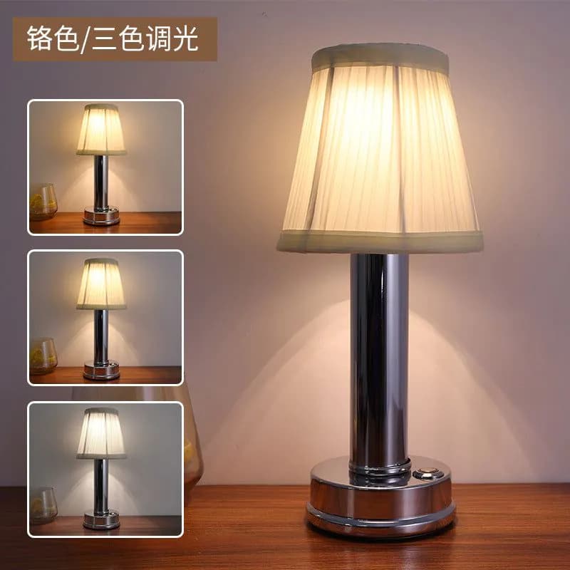 image-Nordic Fabric Lampshade Table Lamp USB Charging Bedside Light