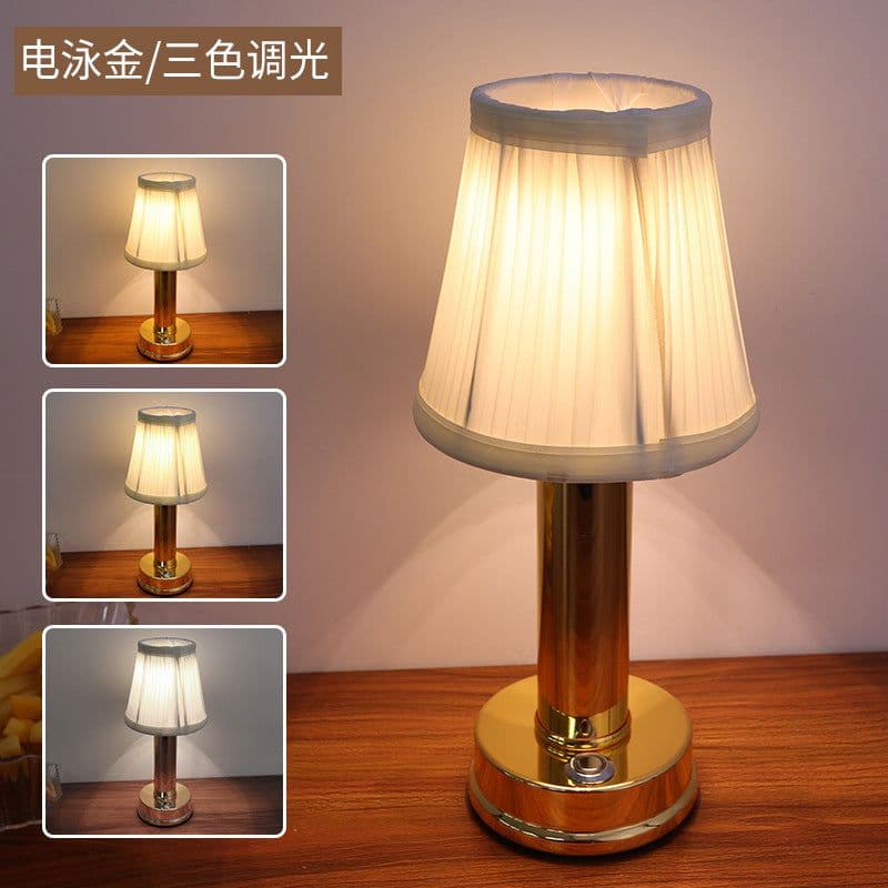 image-Nordic Fabric Lampshade Table Lamp USB Charging Bedside Light
