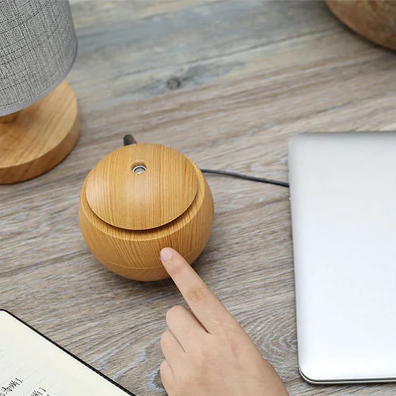 image-USB Mushroom Wood Grain Humidifier Aroma Diffuser with Night Light