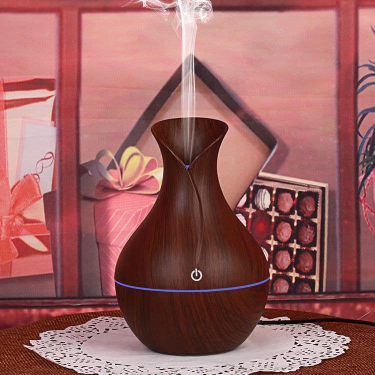 image-USB Mushroom Wood Grain Humidifier Aroma Diffuser with Night Light