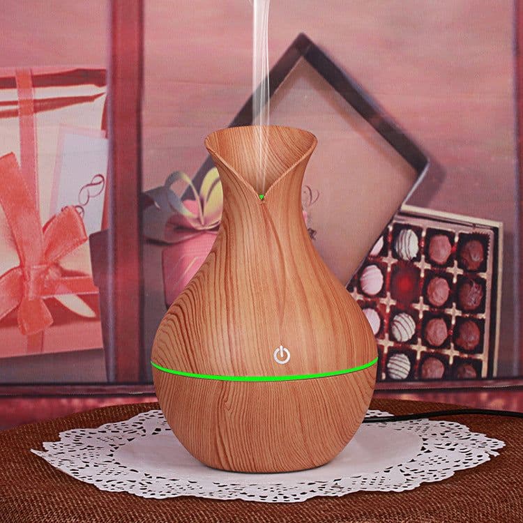 image-USB Mushroom Wood Grain Humidifier Aroma Diffuser with Night Light