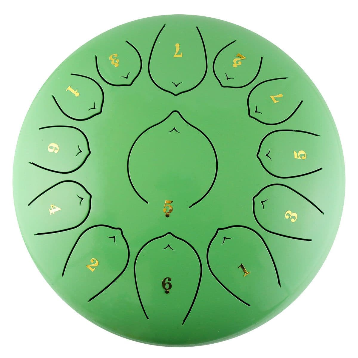 image-Ethereal Drum 12 Inch Steel Tongue Drum 13 Tone Sanskrit