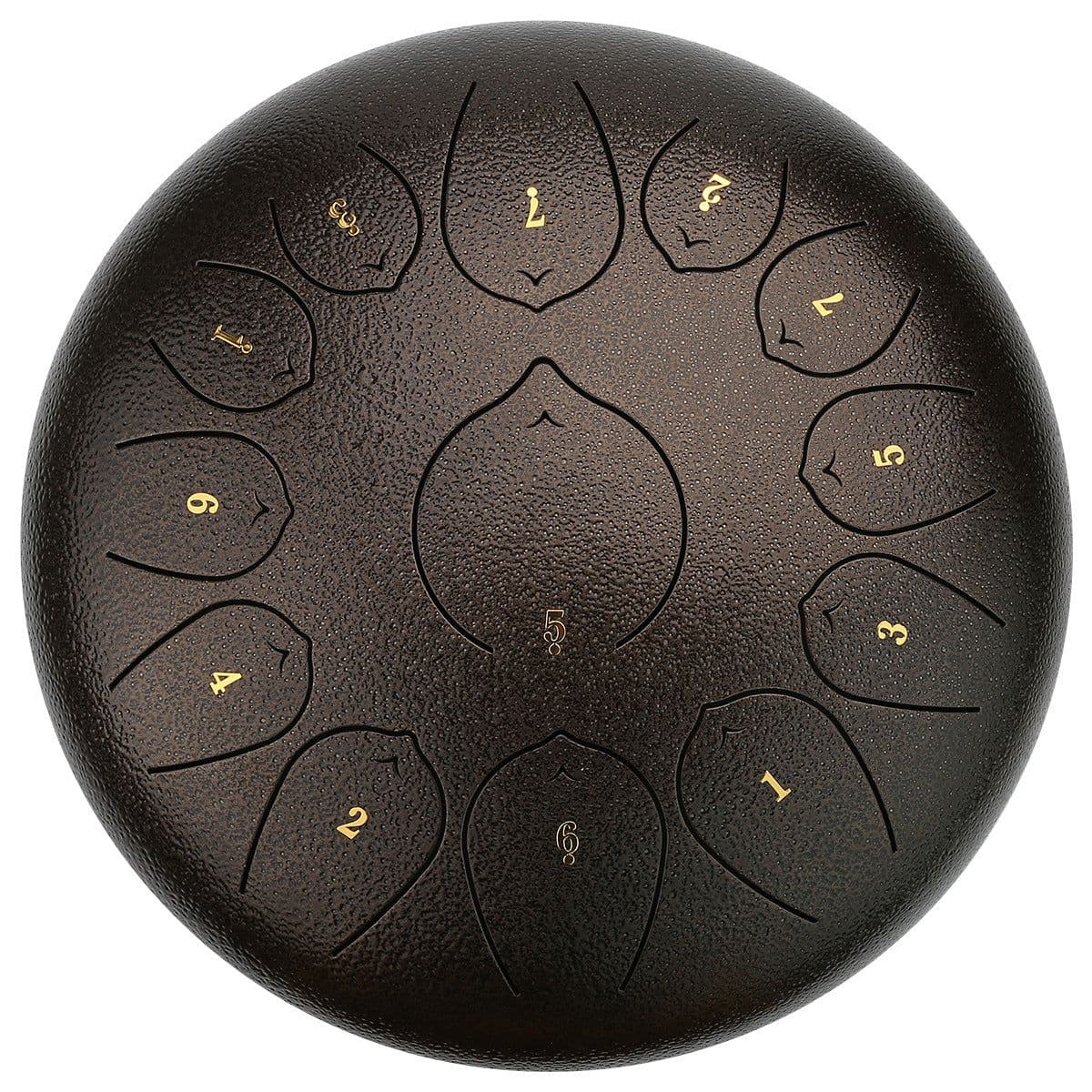 image-Ethereal Drum 12 Inch Steel Tongue Drum 13 Tone Sanskrit