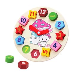 image-Wooden Shape Clock Teaching Toy Educational Building Blocks