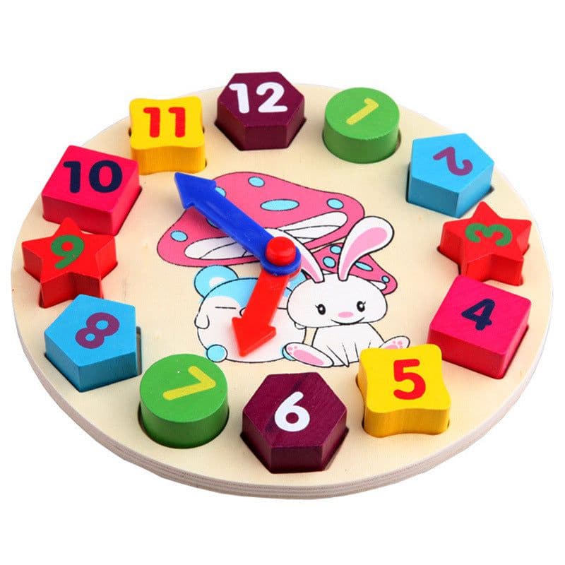image-Wooden Shape Clock Teaching Toy Educational Building Blocks