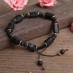 image-Black Tourmaline Beaded Bracelet 7x10MM Woven Geometric Charm