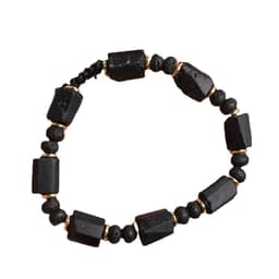 image-Black Tourmaline Beaded Bracelet 7x10MM Woven Geometric Charm
