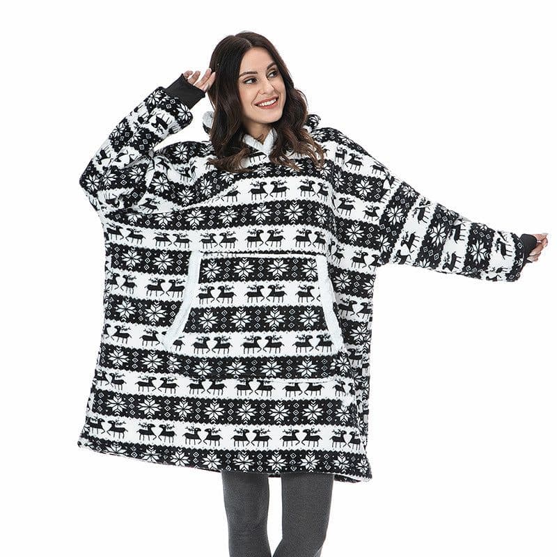 image-Leopard Print Hooded Flannel Blanket Hoodie