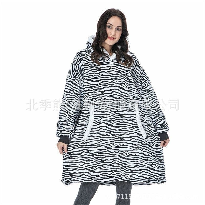 image-Leopard Print Hooded Flannel Blanket Hoodie