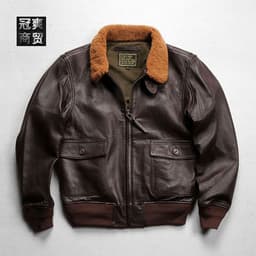 image-G1 Men's Brown Goat Leather Flight Jacket Wool Collar