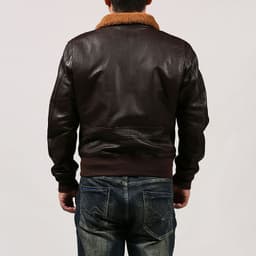 image-G1 Men's Brown Goat Leather Flight Jacket Wool Collar