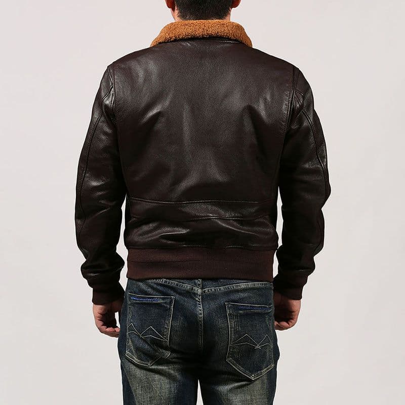 image-G1 Men's Brown Goat Leather Flight Jacket Wool Collar