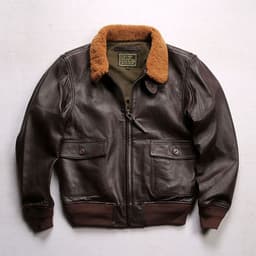 image-G1 Men's Brown Goat Leather Flight Jacket Wool Collar