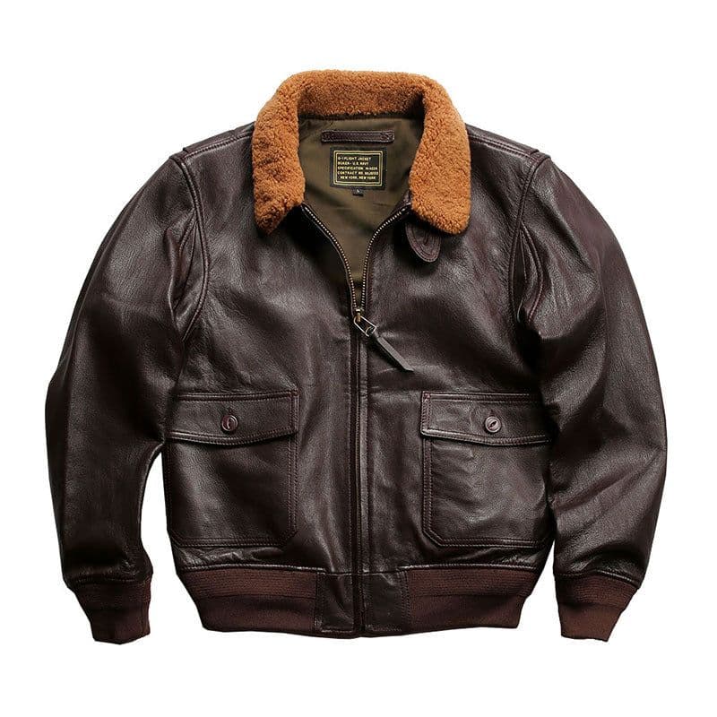 image-G1 Men's Brown Goat Leather Flight Jacket Wool Collar