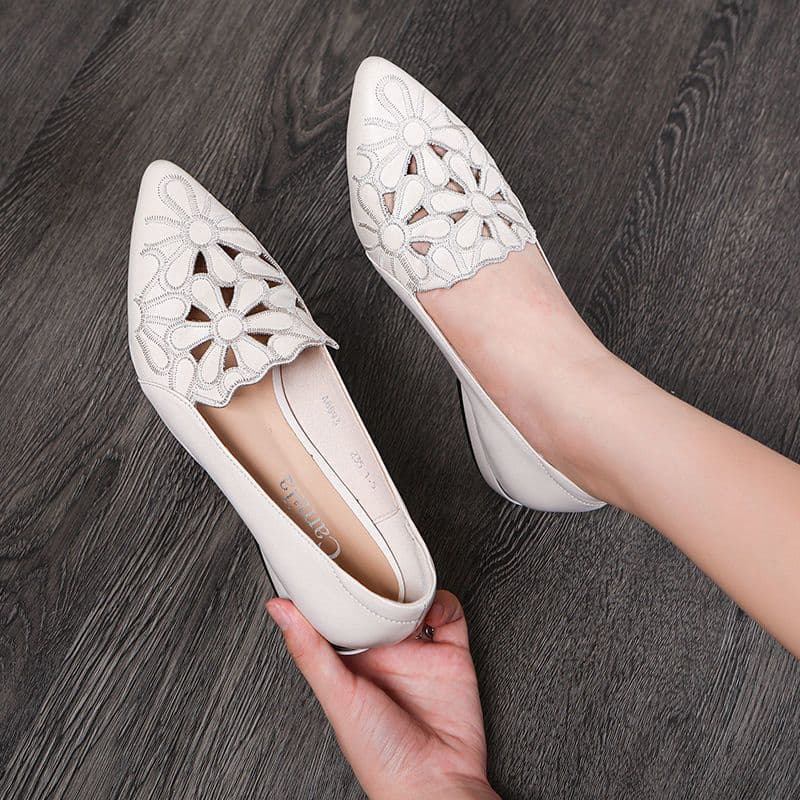 image-Moon Dream Industry Embroidered Leather Platform Wedge Shoes Breathable