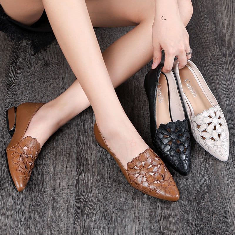 image-Moon Dream Industry Embroidered Leather Platform Wedge Shoes Breathable