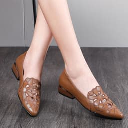 image-Moon Dream Industry Embroidered Leather Platform Wedge Shoes Breathable