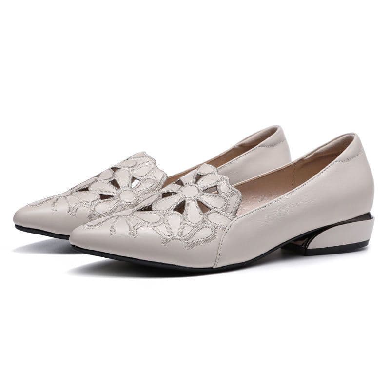 image-Moon Dream Industry Embroidered Leather Platform Wedge Shoes Breathable