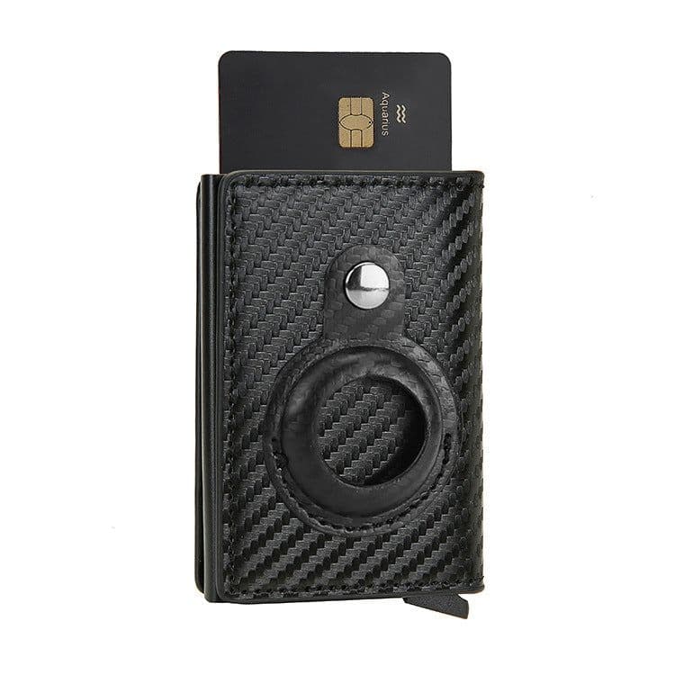 image-RFID Blocking Bifold Wallet with AirTag Holder Carbon Fiber PU Leather