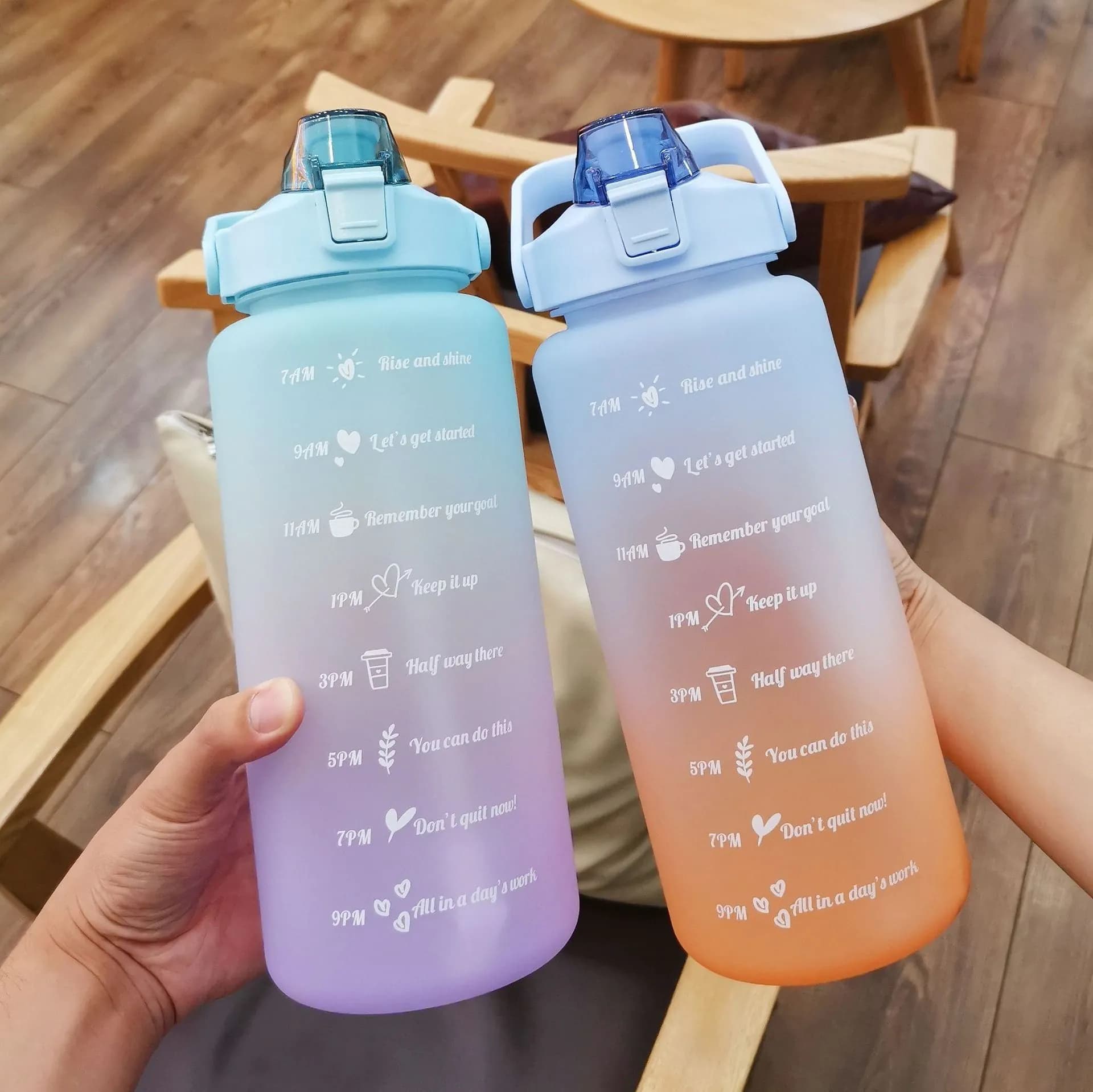 image-2L Gradient Frosted Water Bottle with Straw and Scale Sports Cup