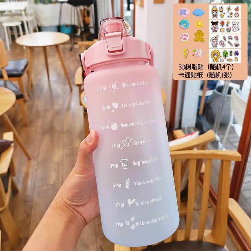 image-2L Gradient Frosted Water Bottle with Straw and Scale Sports Cup