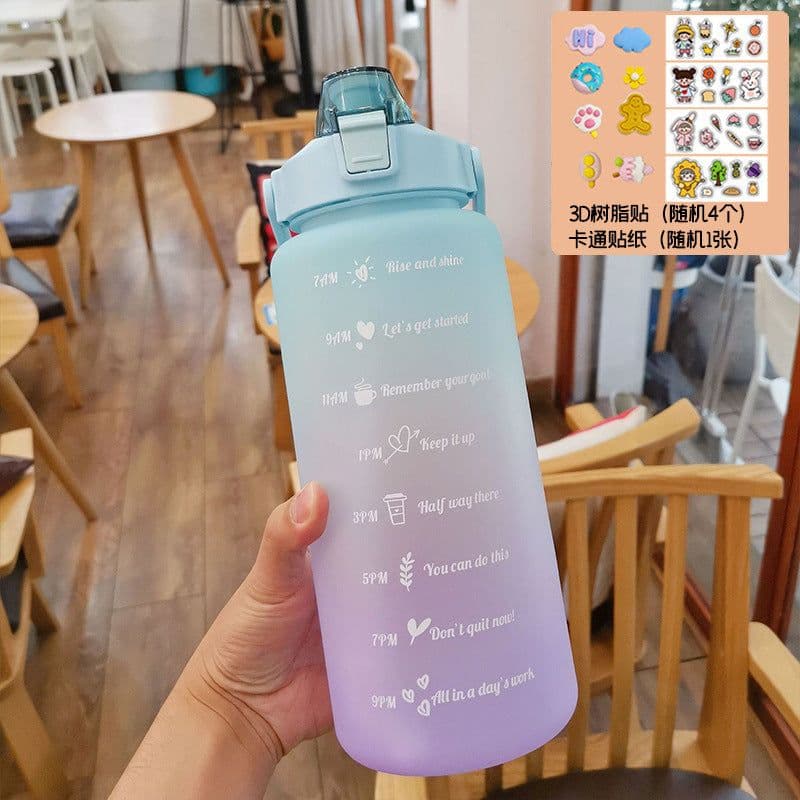 image-2L Gradient Frosted Water Bottle with Straw and Scale Sports Cup
