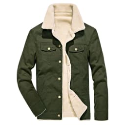 image-Men's Thick Cotton Jacket Fleece Lined Military Style Coat Army Green