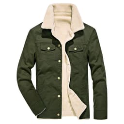 image-Men's Thick Cotton Jacket Fleece Lined Military Style Coat Army Green